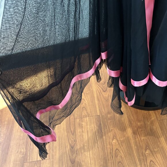 Cache Black Pink Ribbon Strapless Ruched Tulle Mesh Handkerchief Dress Y2K 90s 6 - Picture 5 of 6